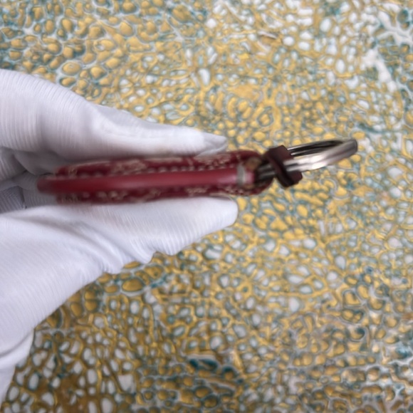 Coach Signature Monogram Canvas Key Chain w/ Leather Trim (Red) - Picture 6 of 7